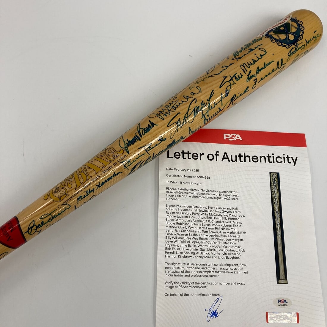 Cooperstown Multi Signed Baseball Bat 54 Sigs Hank Aaron PSA DNA: Cooperstown Multi Signed Baseball Bat 54 Sigs Hank Aaron PSA DNA This stunning Cooperstown Bat Co. multi-signed baseball bat is a must-have for any serious collector. It features an impressive 54 sign