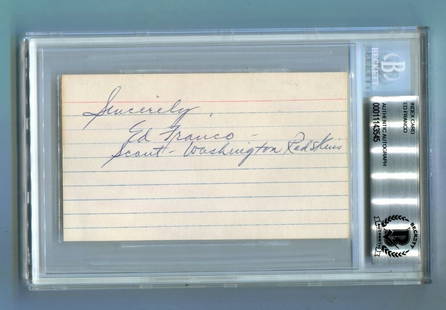 Ed Franco 3x5 Signed Index Card Beckett Authentication NCAA Football: Ed Franco 3x5 Signed Index Card Beckett Authentication NCAA Football This is an original Ed Franco signed index card, measuring 3x5 inches. The autograph has been authenticated by Beckett, ensuring it