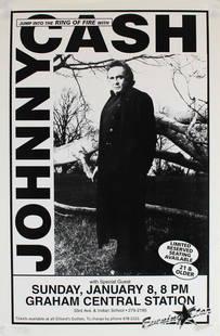 Johnny Cash 1995 Concert Poster 11x17 with Letter of Authenticity: Johnny Cash 1995 Concert Poster 11x17 with Letter of Authenticity Celebrate the legacy of Johnny Cash with this original concert poster from his performance at Graham Central Station in Phoenix, Arizo