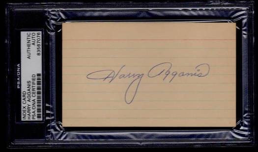 Harry Agganis Signed 3x5 Index Card PSA/DNA Boston Red Sox CFBHOF: Harry Agganis Signed 3x5 Index Card PSA/DNA Boston Red Sox CFBHOF This original 3x5 index card features the signature of Harry Agganis, authenticated by PSA/DNA. A notable figure in baseball history,