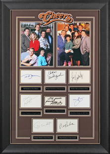 Cheers Cast Signed Framed Display with Beckett COA 25x35: Cheers Cast Signed Framed Display with Beckett COA 25x35 This framed display features a stunning collection of autographs from the iconic cast of the beloved television series 'Cheers'. The item inclu