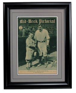 Framed 1928 Babe Ruth New York Yankees Pictorial Newspaper 17 x 23: Framed 1928 Babe Ruth New York Yankees Pictorial Newspaper 17 x 23 Offered is a framed Mid-Week Pictorial Newspaper dated May 5, 1928, featuring Babe Ruth of the New York Yankees. This authentic full
