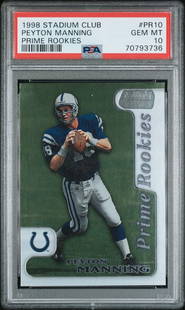 1998 Stadium Club Peyton Manning #PR10 PSA 10 Football Card NFL Original: 1998 Stadium Club Peyton Manning #PR10 PSA 10 Football Card NFL Original This 1998 Stadium Club Peyton Manning #PR10 Prime Rookies football card is a valuable collectible for any NFL fan. Graded a per