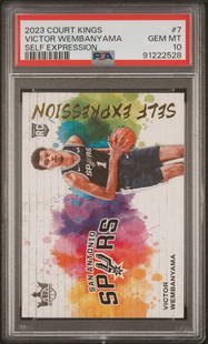 2023 Panini Court Kings Victor Wembanyama RC Basketball Card PSA 10: 2023 Panini Court Kings Victor Wembanyama RC Basketball Card PSA 10 This is a graded 2023 Panini Court Kings basketball card featuring Victor Wembanyama, a promising athlete currently playing for the