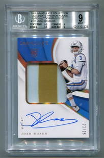 2018 Josh Rosen Immaculate Rookie Auto Gold Patch /25 BGS 9 Football Card: 2018 Josh Rosen Immaculate Rookie Auto Gold Patch /25 BGS 9 Football Card This 2018 Immaculate Collection Josh Rosen rookie card features a stunning gold patch and is a limited edition, numbered to ju