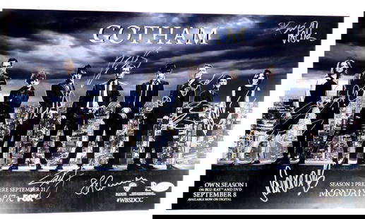 Gotham Cast Autographed 10x18 Poster JSA Authenticated: Gotham Cast Autographed 10x18 Poster JSA Authenticated This original 10X18 poster features the cast of Gotham, autographed by notable stars including Ben McKenzie, Robin Lord Taylor, Cameren Bicondova