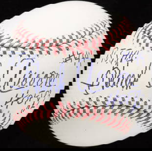 Hank Aaron Signed MLB Baseball Heavily Inscribed with JSA Auth: Hank Aaron Signed MLB Baseball Heavily Inscribed with JSA Auth This Official Major League baseball showcases a bold signature from legendary player Hank Aaron, prominently displayed on the sweet spot.
