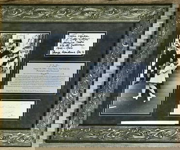 Historic V-J Day Sailor Kissing Nurse Signed Framed Display JSA: Historic V-J Day Sailor Kissing Nurse Signed Framed Display JSA This remarkable custom framed display features the iconic image of the Sailor kissing the Nurse, capturing a historic moment from V-J Da