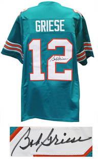 Bob Griese Miami Dolphins Signed XL Teal Custom Jersey with COA: Bob Griese Miami Dolphins Signed XL Teal Custom Jersey with COA Celebrate the legacy of Bob Griese with this signed teal throwback custom football jersey from the Miami Dolphins. This original piece i
