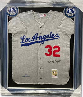 Sandy Koufax Signed Los Angeles Dodgers Jersey #32 MLB Authentic 35x43: Sandy Koufax Signed Los Angeles Dodgers Jersey #32 MLB Authentic 35x43 This authentic Los Angeles Dodgers jersey features the legendary Sandy Koufax's hand-signed autograph, showcasing his iconic #32.