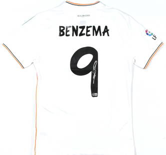 Karim Benzema Signed Real Madrid #9 Jersey with Beckett Authentication: Karim Benzema Signed Real Madrid #9 Jersey with Beckett Authentication Celebrate your passion for soccer with this original Real Madrid FC home jersey, signed by star player Karim Benzema. This pre-ow