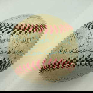 Mrs Babe Ruth Mrs Lou Gehrig Signed Baseball Yankees JSA COA Rare: Mrs Babe Ruth Mrs Lou Gehrig Signed Baseball Yankees JSA COA Rare This is a rare signed baseball featuring the signatures of Mrs. Babe Ruth and Mrs. Lou Gehrig, both renowned legends of the New York Y