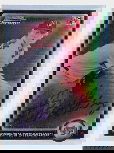 2010 Bowman Chrome Stephen Strasburg #205 Refractor Autograph Limited Edition RC /500: 2010 Bowman Chrome Stephen Strasburg #205 Refractor Autograph Limited Edition RC /500 This is a 2010 Bowman Chrome Stephen Strasburg #205 Refractor Autographed Rookie card, a must-have for baseball ca