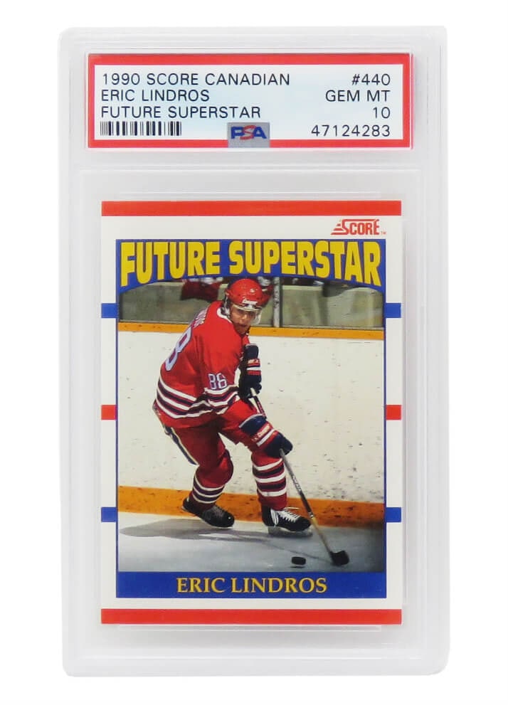 Eric Lindros 1990 Score #440 Rookie Card PSA 10 GEM MINT: Eric Lindros 1990 Score #440 Rookie Card PSA 10 GEM MINT This listing features a 1990 Eric Lindros Score Canadian Future Superstar #440 rookie card, graded Gem Mint 10 by Professional Sports Authentic