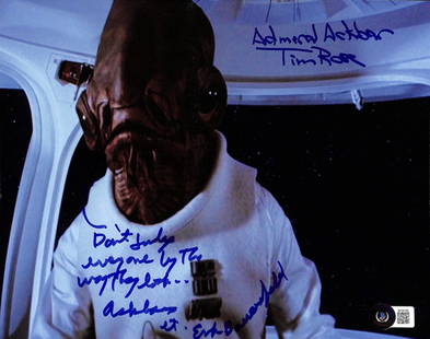 Erik Bauersfeld Tim Rose Signed Admiral Ackbar Photo 8x10 Beckett Authenticated: Erik Bauersfeld Tim Rose Signed Admiral Ackbar Photo 8x10 Beckett Authenticated This is an 8x10 color photograph featuring Admiral Ackbar from Star Wars: Return of the Jedi, signed by Tim Rose and Eri