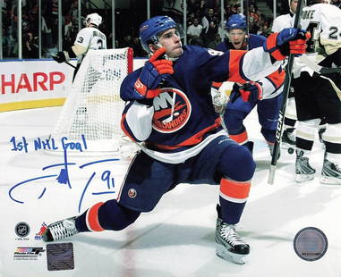 John Tavares Signed 8x10 Photo with Inscription 1st NHL Goal Frameworks: John Tavares Signed 8x10 Photo with Inscription 1st NHL Goal Frameworks Celebrate a pivotal moment in hockey history with this officially licensed 8x10 photo of John Tavares, capturing his "1st NHL Go