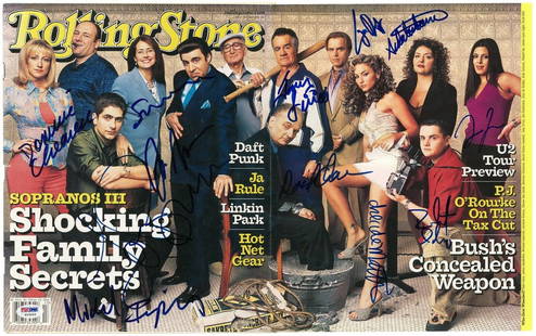 The Sopranos Cast Signed Rolling Stone Magazine with 12 Autographs PSA DNA LOA: The Sopranos Cast Signed Rolling Stone Magazine with 12 Autographs PSA DNA LOA This is an original copy of the "Rolling Stone" magazine published on March 29, 2001, featuring the beloved cast of the i
