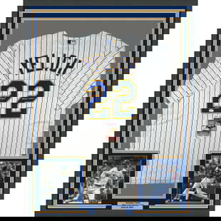 Framed Signed Christian Yelich Jersey 33x42 Milwaukee Brewers JSA COA: Framed Signed Christian Yelich Jersey 33x42 Milwaukee Brewers JSA COA This is a framed autographed jersey of Christian Yelich from the Milwaukee Brewers, showcasing a striking 33x42 dimensions. The je