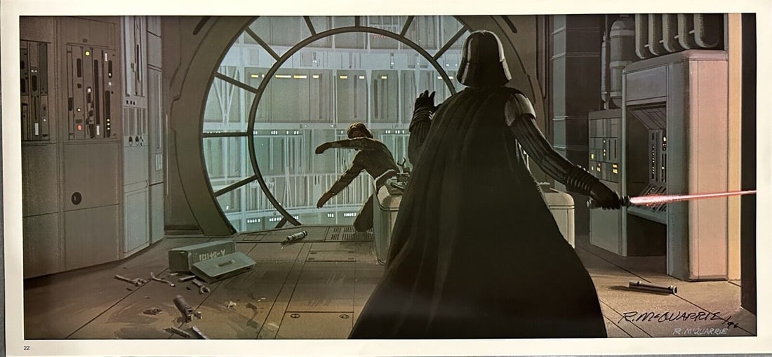 Ralph McQuarrie Signed 1980 Star Wars ESB Art Print Beckett Authenticated: Ralph McQuarrie Signed 1980 Star Wars ESB Art Print Beckett Authenticated This original 1980 art print features iconic imagery from 'Star Wars: The Empire Strikes Back,' depicting the epic confrontati
