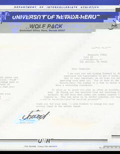 1988 Shaquille O'Neal Nevada-Reno Recruitment Letter with COA: 1988 Shaquille O'Neal Nevada-Reno Recruitment Letter with COA This 1988 University of Nevada-Reno Recruitment Letter addressed to Shaquille O'Neal is a remarkable piece of sports history. Authenticall