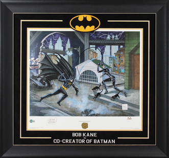 Batman Limited Edition Signed Lithograph by Kane & Moldoff: Batman Limited Edition Signed Lithograph by Kane & Moldoff This Autographed Limited Edition #21/950 & Framed 20.5x24.5 Lithograph has been Personally Signed by Bob Kane & Sheldon Moldoff of Batman. Th