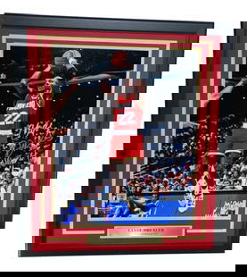 Clyde Drexler Signed 16x20 Photo Framed Houston Rockets TRISTAR: Clyde Drexler Signed 16x20 Photo Framed Houston Rockets TRISTAR This is an original framed 16x20 photo of Clyde Drexler, a celebrated player from the Houston Rockets, featuring his authentic signature