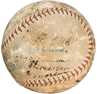 1920 Cleveland Indians Signed Baseball Babe Ruth Ray Chapman PSA Authenticated: 1920 Cleveland Indians Signed Baseball Babe Ruth Ray Chapman PSA Authenticated This historic 1920 Cleveland Indians World Series Champions team-signed baseball features the autographs of several baseb