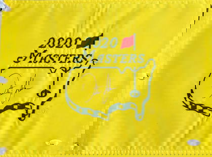 Dustin Johnson Signed 2020 Masters Pin Flag JSA Authenticated: Dustin Johnson Signed 2020 Masters Pin Flag JSA Authenticated This is an official 2020 Masters pin flag signed by professional golfer Dustin Johnson. The autograph has been authenticated by James
