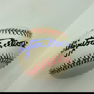Clayton Moore Autographed National League Baseball JSA COA The Lone Ranger: Clayton Moore Autographed National League Baseball JSA COA The Lone Ranger This is an original National League baseball signed by Clayton Moore, famously known for his role as The Lone Ranger. The bal