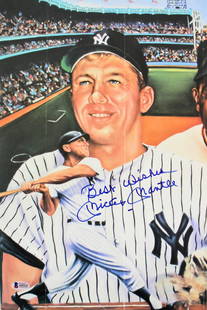 Mickey Mantle Yankees Signed 11x17 Photo Best Wishes BAS Certified: Mickey Mantle Yankees Signed 11x17 Photo Best Wishes BAS Certified This authentic 11x17 photo features Mickey Mantle of the New York Yankees, personally signed with the inscription "Best Wishes." The
