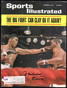 Muhammad Ali Signed 1964 Sports Illustrated Cover PSA/DNA #Y06707: Muhammad Ali Signed 1964 Sports Illustrated Cover PSA/DNA #Y06707 This is a signed cover of the iconic 1964 Sports Illustrated magazine, featuring boxing legend Muhammad Ali. The item has been persona