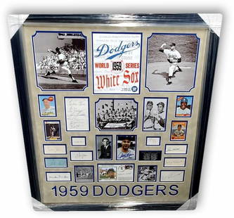 1959 World Series Collage Sandy Koufax Don Drysdale Signed Photo GAI Authenticated: 1959 World Series Collage Sandy Koufax Don Drysdale Signed Photo GAI Authenticated Celebrate the iconic 1959 World Series with this custom-framed collage featuring hand-signed photos and cuts of legen