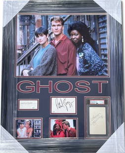 Ghost Framed Photo with Signatures of Moore Swayze Goldberg JSA Authenticated: Ghost Framed Photo with Signatures of Moore Swayze Goldberg JSA Authenticated This stunning framed photograph captures the iconic cast of the film 'Ghost,' featuring hand-signed autographs from Demi M
