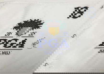 Michael Block Signed 2023 PGA Oak Hill #18 Pin Flag JSA AT49273: Michael Block Signed 2023 PGA Oak Hill #18 Pin Flag JSA AT49273 Celebrate a memorable moment in golf with this official 2023 PGA Oak Hill #18 pin flag, beautifully signed by Michael Block. This