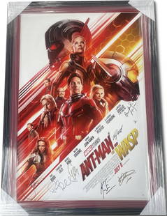 Ant-Man And The Wasp Cast Autographed Framed Poster 45x32 JSA Certified: Ant-Man And The Wasp Cast Autographed Framed Poster 45x32 JSA Certified This original poster from "Ant-Man and The Wasp" features autographs from Evangeline Lilly and six other cast members, showcasin