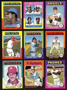 1975 Topps Baseball Complete Set 660 Cards Brett Yount Aaron Rookie: 1975 Topps Baseball Complete Set 660 Cards Brett Yount Aaron Rookie This offering features a complete set of 1975 Topps Baseball Cards, encompassing all 660 cards. Each card is professionally stored i