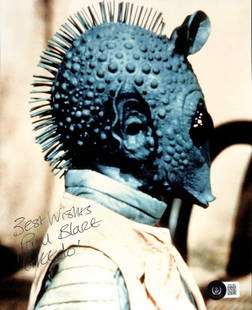 Paul Blake Signed 8x10 Greedo Photo with Beckett Authentication: Paul Blake Signed 8x10 Greedo Photo with Beckett Authentication This is an autographed 8x10 photograph of Paul Blake, who portrayed Greedo in Star Wars: A New Hope. The photograph is signed in