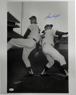 Sandy Koufax Autographed 16x20 Dodgers Photo JSA Certified: Sandy Koufax Autographed 16x20 Dodgers Photo JSA Certified Celebrate the legacy of baseball legend Sandy Koufax with this hand-signed, autographed 16x20 photo featuring the iconic Los Angeles Dodgers