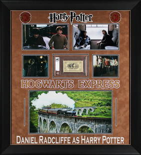 Daniel Radcliffe Signed Hogwarts Express Ticket Framed Display Beckett Authenticated: Daniel Radcliffe Signed Hogwarts Express Ticket Framed Display Beckett Authenticated This stunning framed display features a 3x4 replica Hogwarts Express ticket personally signed by Daniel Radcliffe,