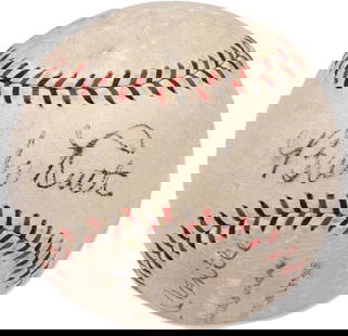 Babe Ruth Mickey Mantle Joe DiMaggio Signed Baseball PSA DNA JSA Yankees: Babe Ruth Mickey Mantle Joe DiMaggio Signed Baseball PSA DNA JSA Yankees This remarkable baseball is a historic piece of memorabilia featuring the signatures of baseball legends Babe Ruth, Mickey Mant