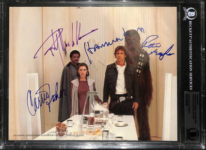 Vintage Signed Star Wars Empire Strikes Back 8x10 Photo Beckett Authenticated: Vintage Signed Star Wars Empire Strikes Back 8x10 Photo Beckett Authenticated This rare vintage 8x10 photograph captures the main cast of Star Wars: The Empire Strikes Back, featuring period signature