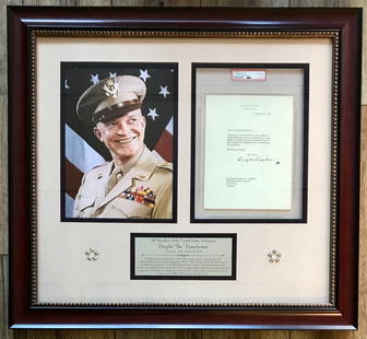Dwight D Eisenhower Signed Letter Framed Display 27 x 25.5 PSA/DNA: Dwight D Eisenhower Signed Letter Framed Display 27 x 25.5 PSA/DNA This stunning framed display features a typed letter signed by Dwight D. Eisenhower, the 34th President of the United States. The let