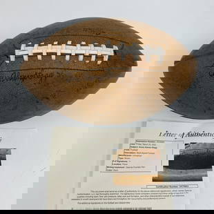 RARE Amos Alonzo Stagg Signed Vintage Football with JSA COA: RARE Amos Alonzo Stagg Signed Vintage Football with JSA COA This rare Amos Alonzo Stagg signed vintage football is a must-have for collectors and football enthusiasts alike. Authenticated by James
