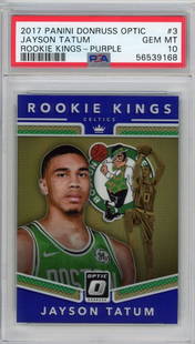 2017-18 Panini Donruss Optic Jayson Tatum Purple Rookie Graded PSA 10: 2017-18 Panini Donruss Optic Jayson Tatum Purple Rookie Graded PSA 10 Featuring Jayson Tatum, this 2017-18 Panini Donruss Optic card is a graded Purple Rookie Kings RC, showcasing the player's outstan