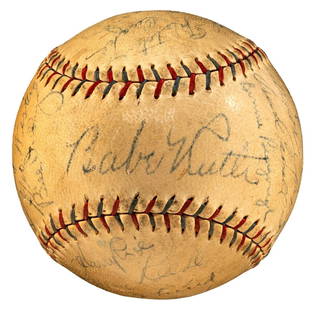 1930 New York Yankees Team Signed Baseball Babe Ruth Lou Gehrig JSA LOA 27 Signatures: 1930 New York Yankees Team Signed Baseball Babe Ruth Lou Gehrig JSA LOA 27 Signatures This is an original 1930 New York Yankees team autographed baseball featuring the signatures of 27 players, includ