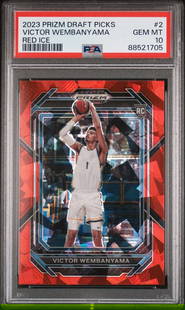 2023 Panini Prizm Victor Wembanyama #2 Red Ice PSA 10 Basketball Card: 2023 Panini Prizm Victor Wembanyama #2 Red Ice PSA 10 Basketball Card This 2023 Panini Prizm Red Ice RC Basketball Card features Victor Wembanyama, an exciting talent in the NBA. Graded a perfect PSA