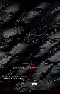 Autographed Vampire Diaries Cast 11x17 Poster JSA Certified: Autographed Vampire Diaries Cast 11x17 Poster JSA Certified This original 11X17 poster features the cast of the popular television series 'The Vampire Diaries' and is signed by notable actors Ian Some