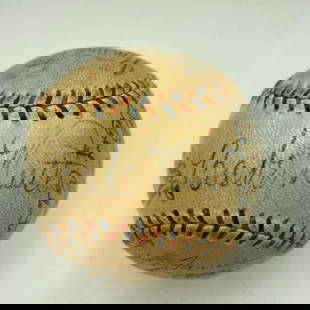 Babe Ruth Mickey Mantle Joe DiMaggio Signed Baseball with JSA COA: Babe Ruth Mickey Mantle Joe DiMaggio Signed Baseball with JSA COA This remarkable multi-signed Spalding baseball is a true collector's gem, featuring the iconic signatures of baseball legends. The swe
