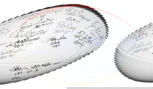 Hall of Fame Autographed Football with 14 Signatures including Lawrence Taylor: Hall of Fame Autographed Football with 14 Signatures including Lawrence Taylor This Hall of Fame autographed football showcases the signatures of 14 legendary players, including Lawrence Taylor,