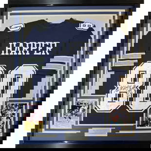 Framed Autographed Alvin Harper Dallas Cowboys Jersey 33x42 JSA COA: Framed Autographed Alvin Harper Dallas Cowboys Jersey 33x42 JSA COA Showcase your passion for football with this framed autographed jersey of NFL player Alvin Harper. This authentic blue jersey, measu